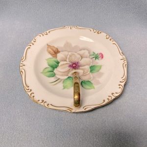 Rossetti Gold Handled White Floral Dish Vintage Hand Painted
